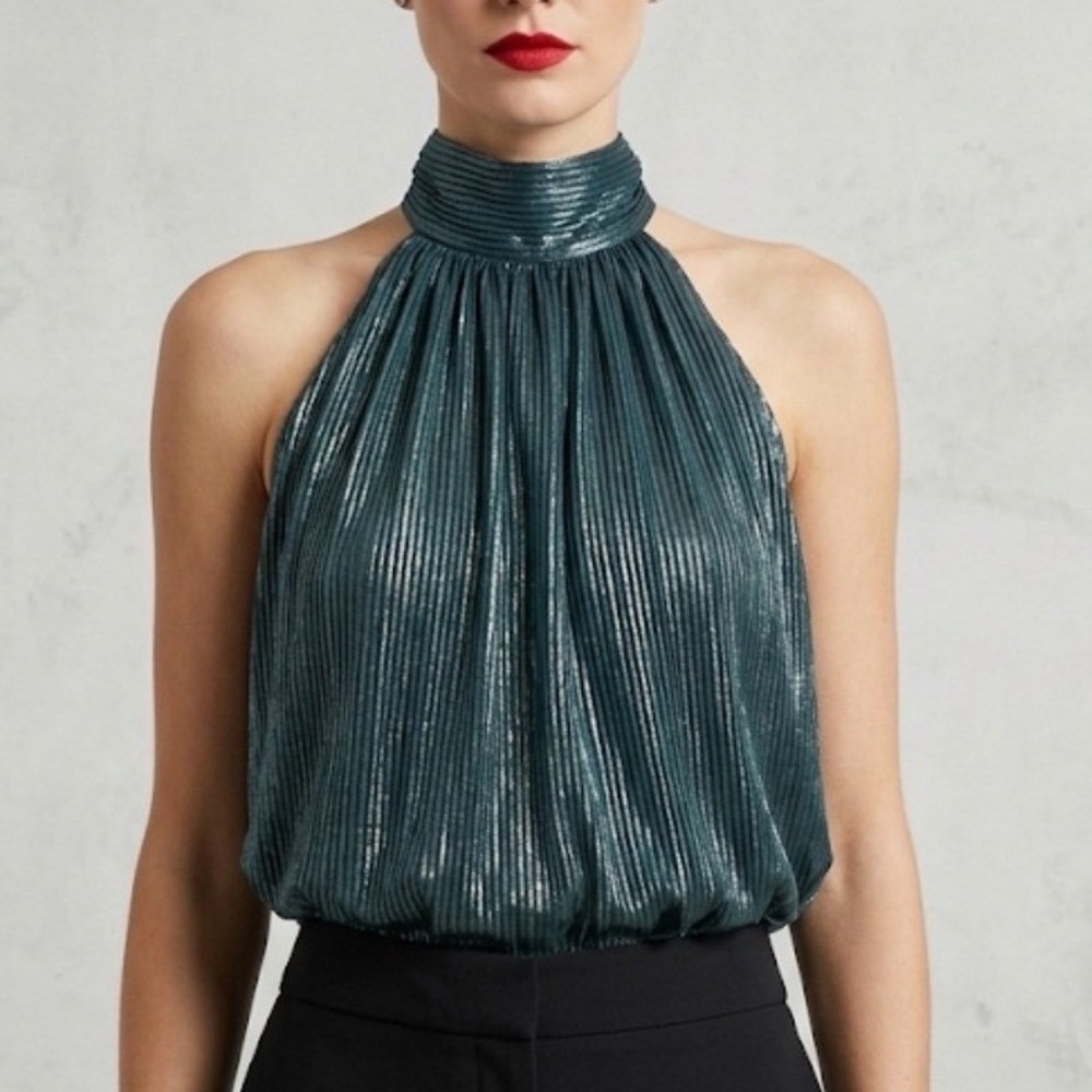 HALSTON "Lily" Silk-Blend Metallic Halter *NWT*